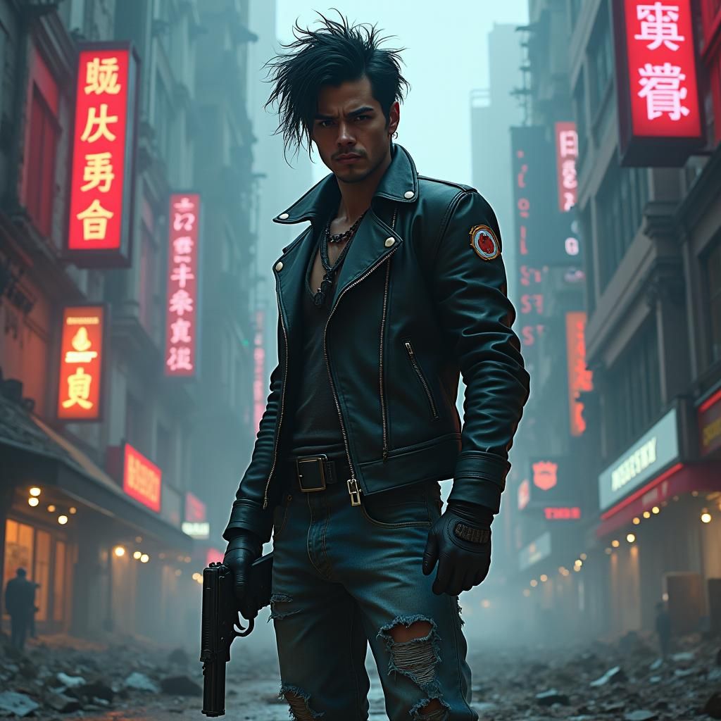 Brooding Man in Dystopian Cityscape: Matte Painting