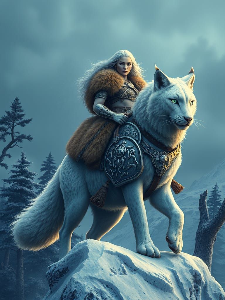 Warrior Queen Rides Majestic White Lynx in Haunting Fantasy ...