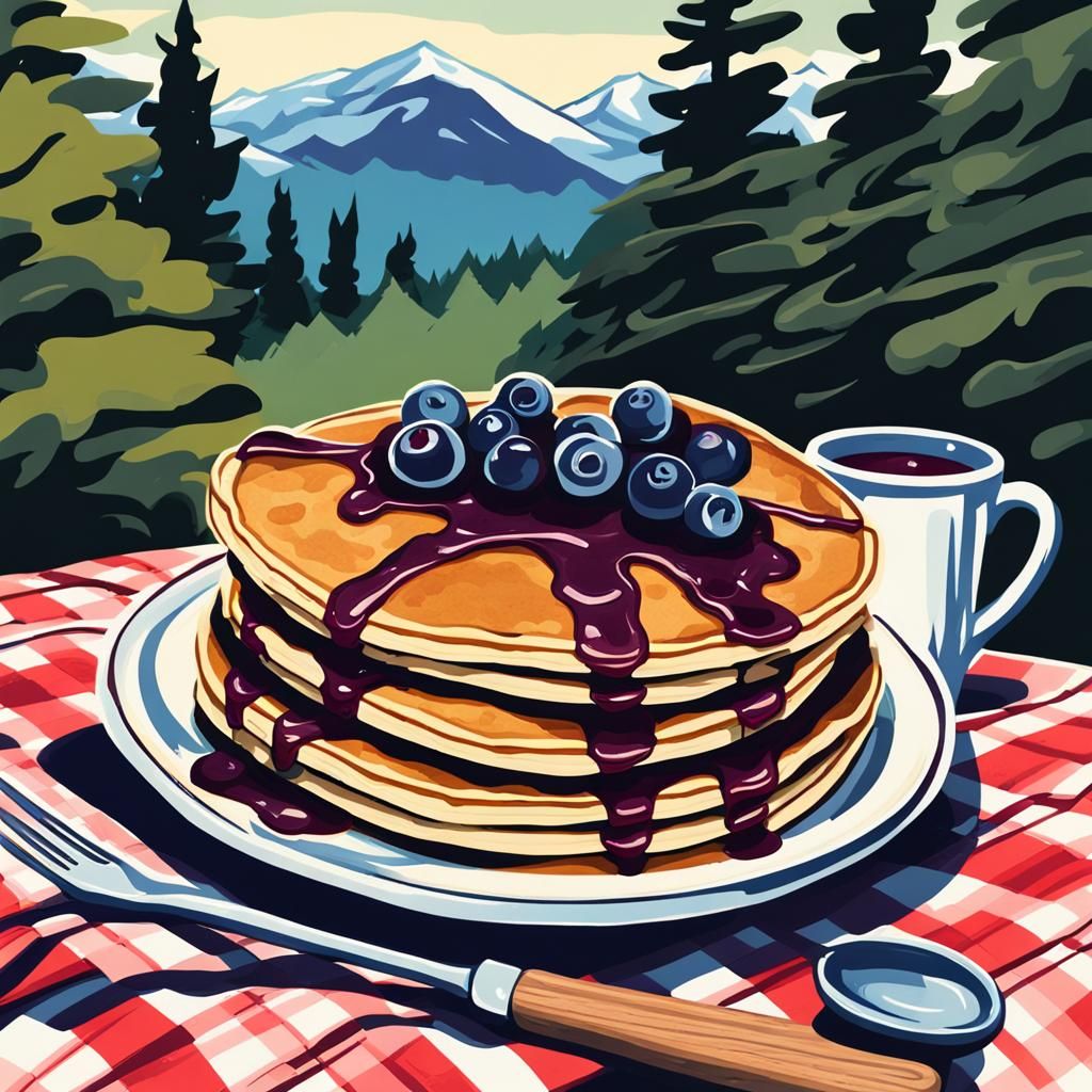 Huckleberry Pancakes at Campsite: Vintage Abstract Art
