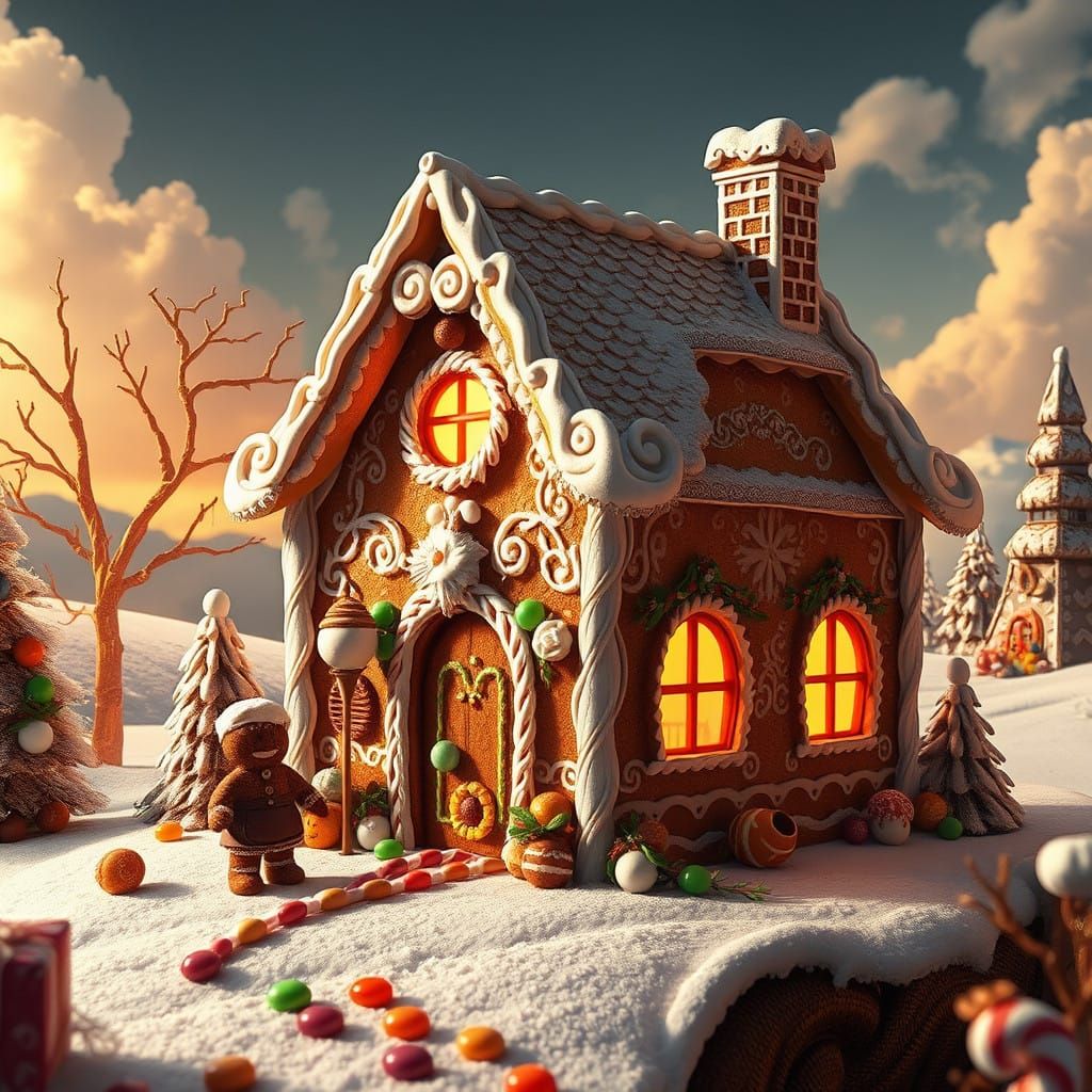 Whimsical Gingerbread House in 18th-Century Patisserie Style