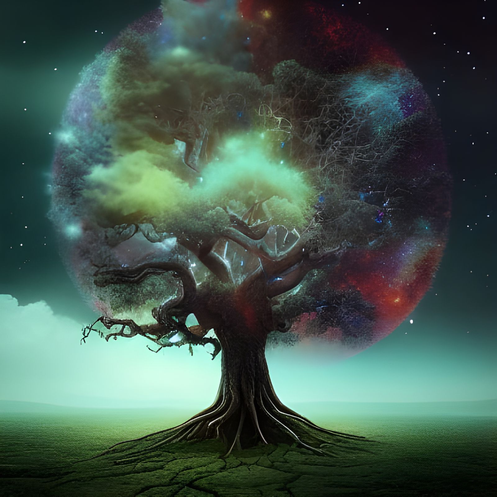 Epic Cosmic Tree Digital Matte Painting