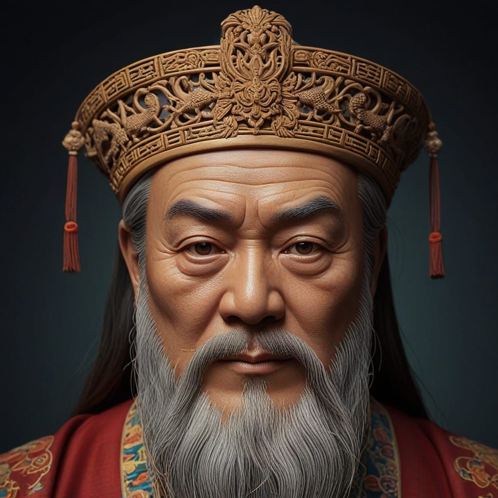 Hyper-Realistic Portrait of Confucius in Traditional Chinese...
