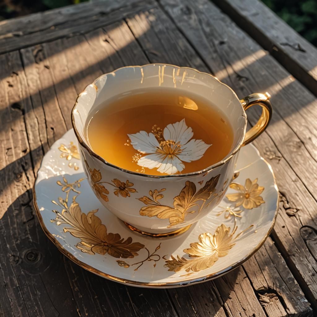 Delicate Teacup on Cracked Wooden Table