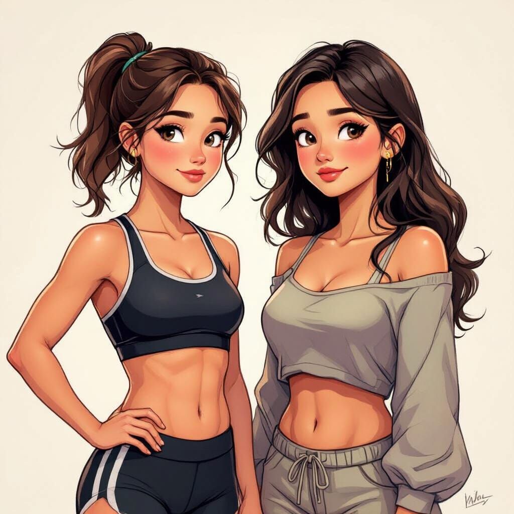 Whimsical Fairy Tale Sketch of Contrasting Girls