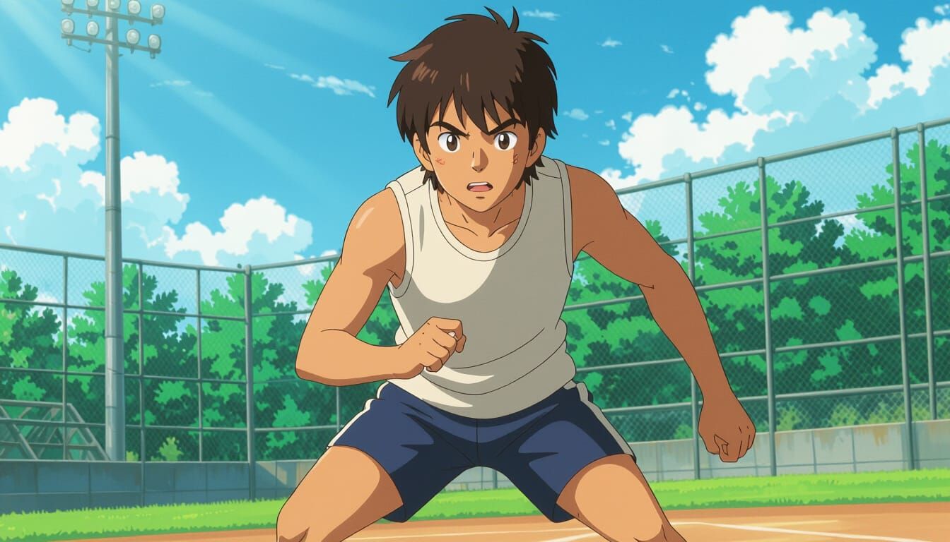 Teenage Indian Boy in Dynamic Pose, Anime Style