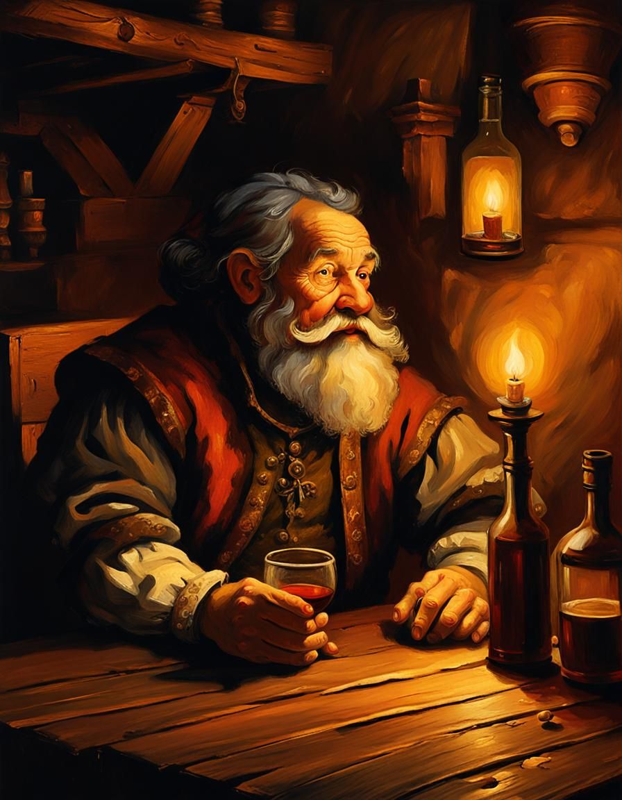 Dwarf in Tavern: A Baroque Painting with Rembrandt Lighting