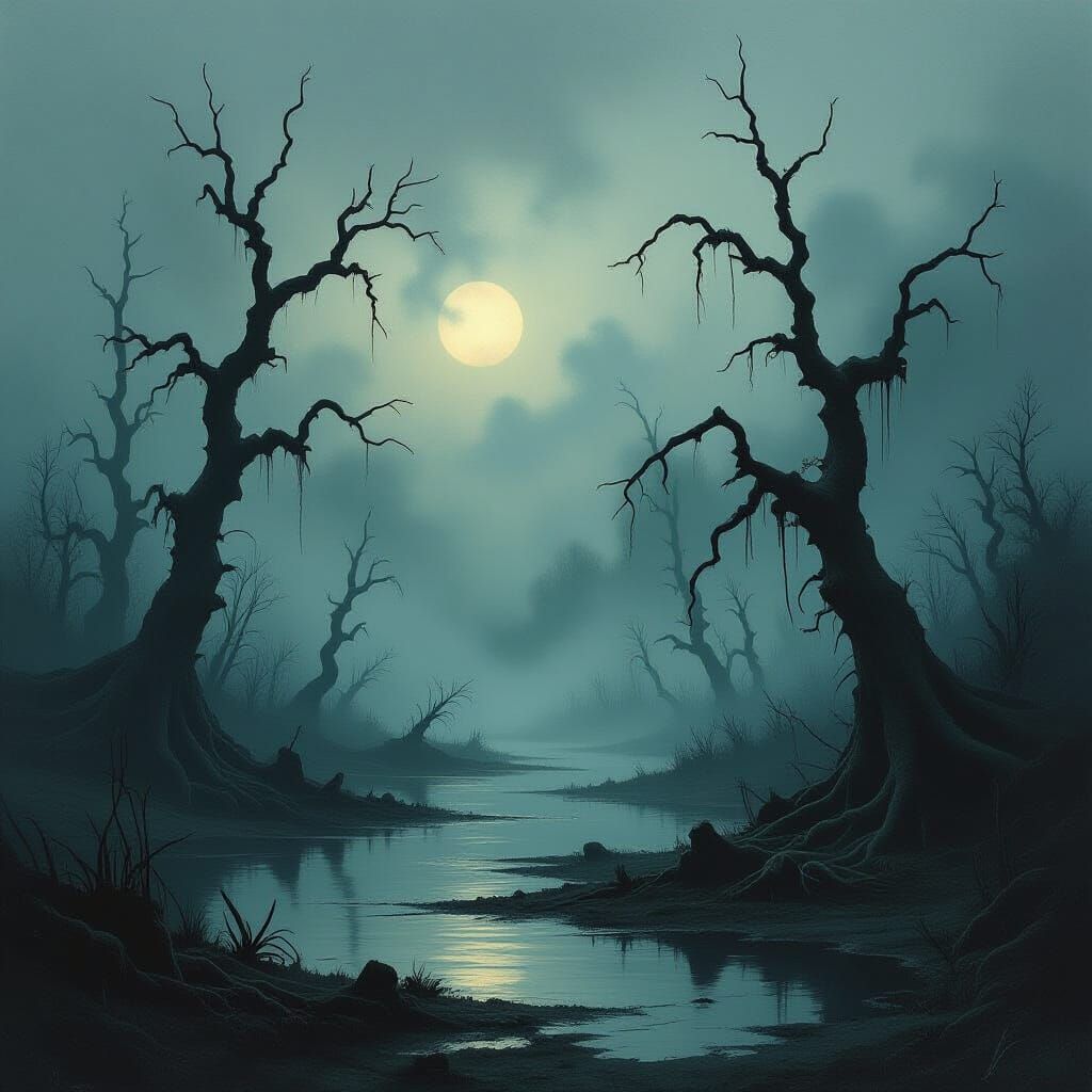 Sinister Marsh Scene in Gothic Style