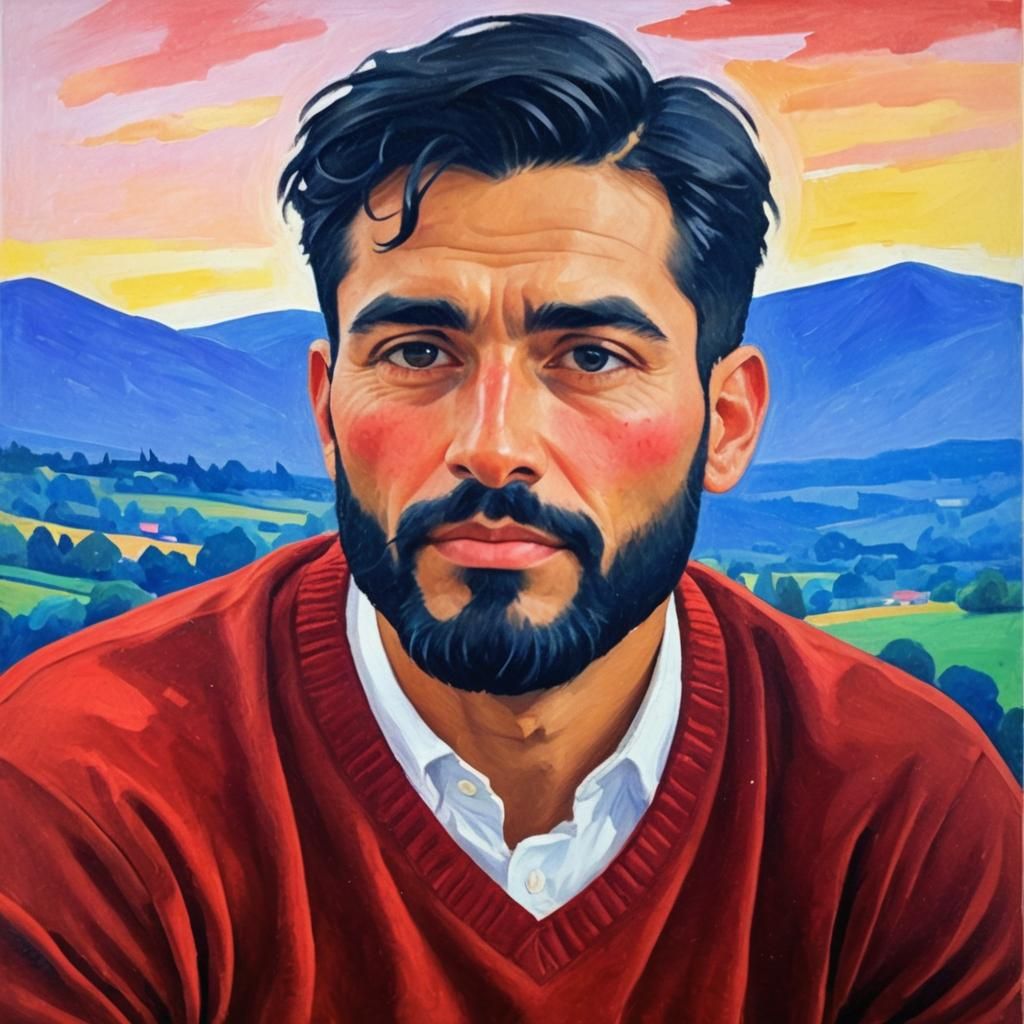 Mexican Man with Beard: Impressionist Oil Painting