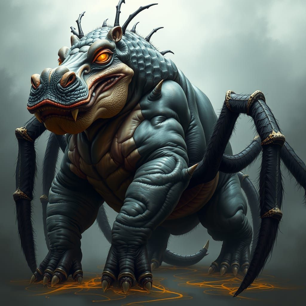 prompt: monster: hippo, spider, ape, dragon