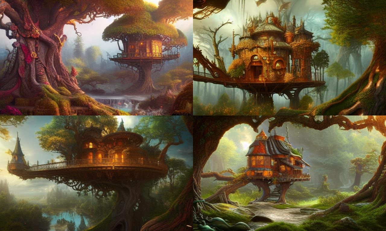 Fantasy Treehouse in Hyperreal Rococo Style