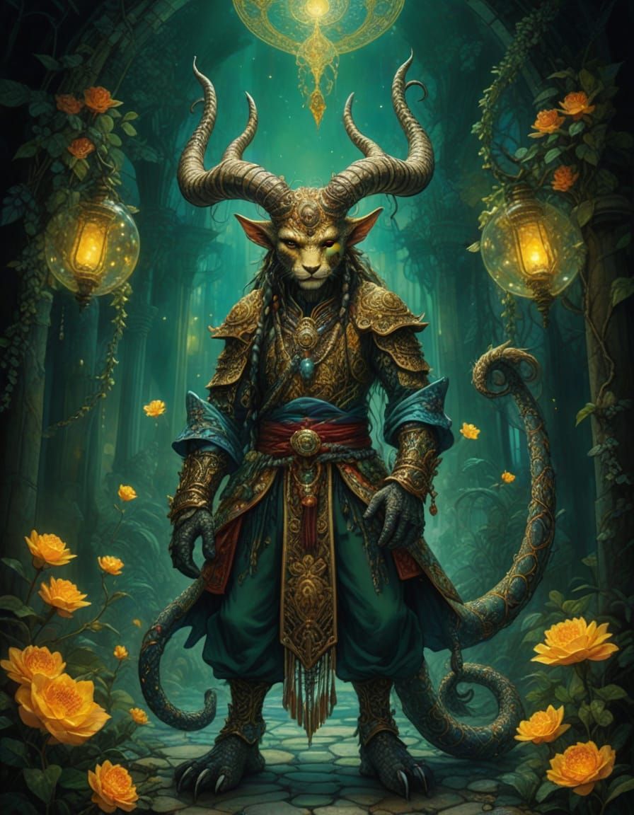 Golden Pointillism Art: Fantasy Hybrid Creature