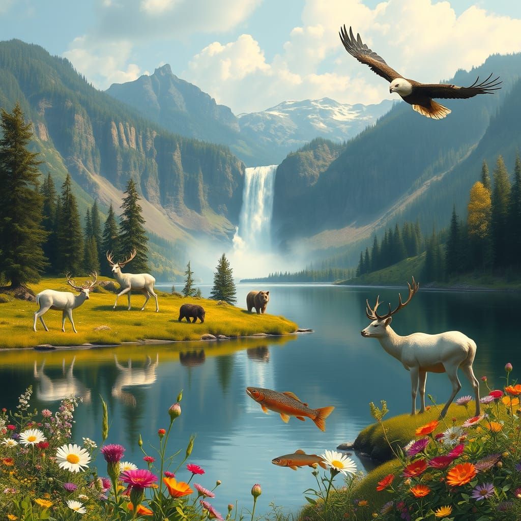 Idyllic Lake Scene in Romantic Style