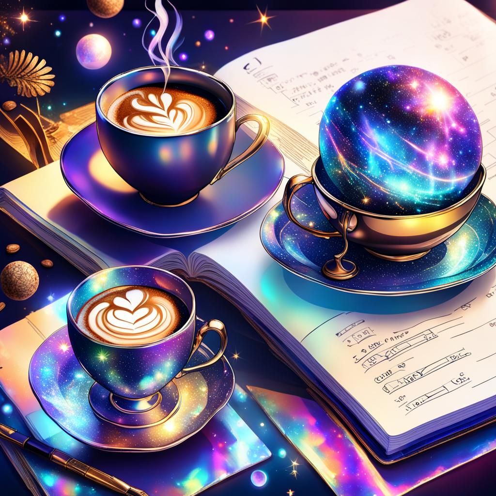 Day Planner with Coffee Cup: Astral Illustration