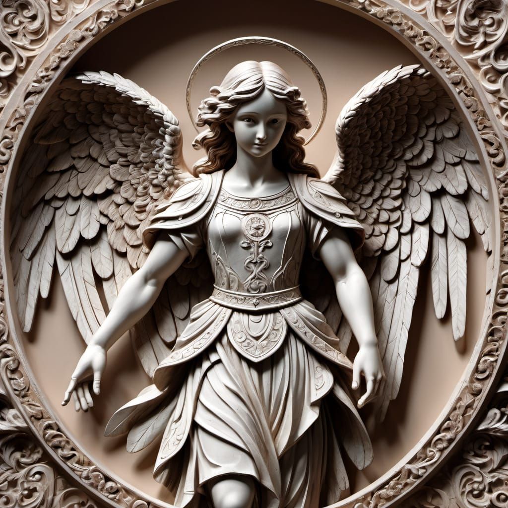 Intricately Carved Clay Sculpture of a Guardian Angel