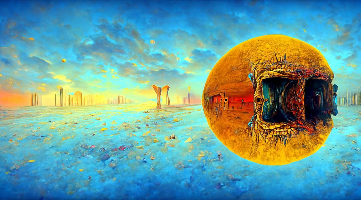 Sunset Wasteland: Island Oasis Under Watchful Eye