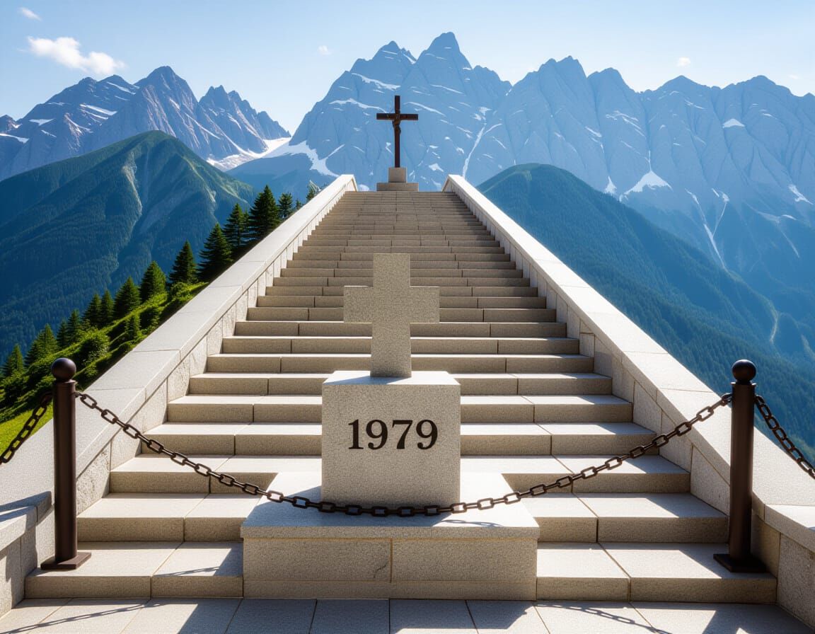 Ultra Realistic Stairway to a Tomb Amidst Mountain Range