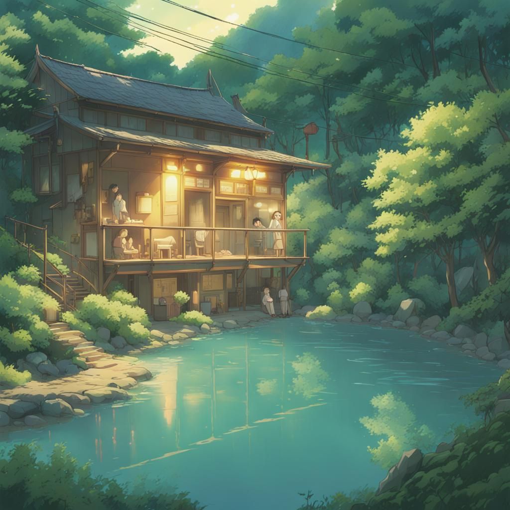 Ghibli-Style Hot Spring Key Visual