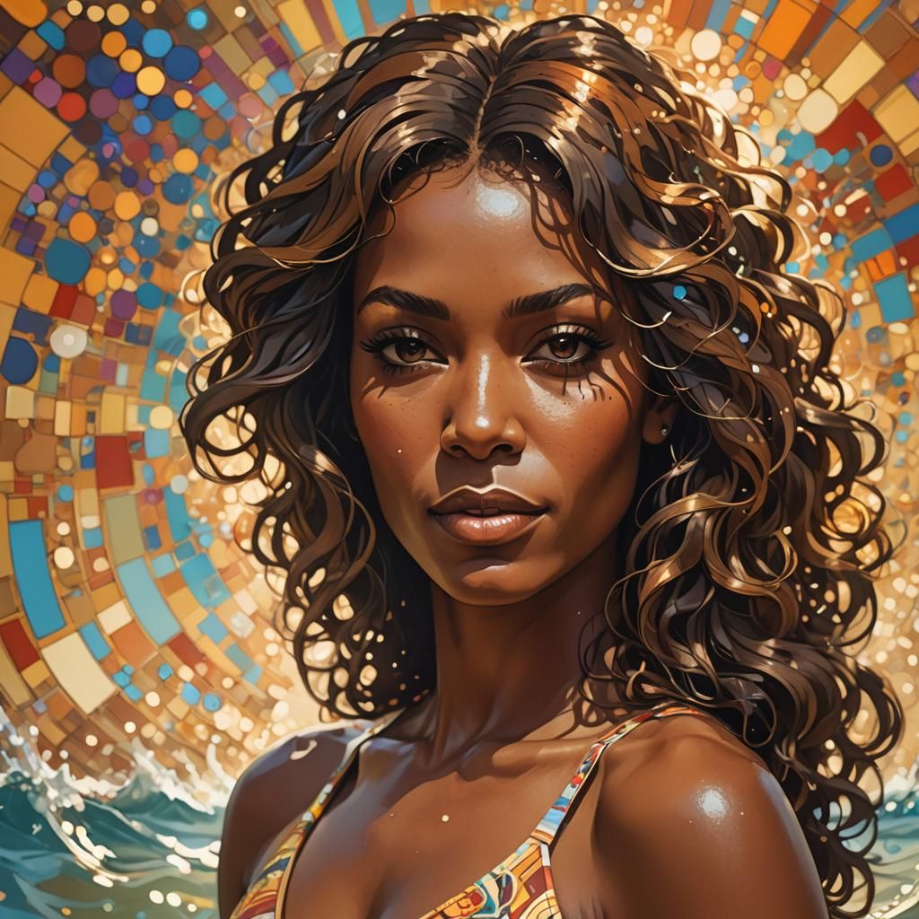 1970s Portrait in Triadic Colors, Splash Art Style