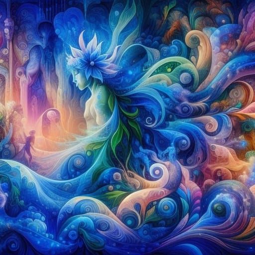 Serene Goddess in Vibrant Fantasy Realm