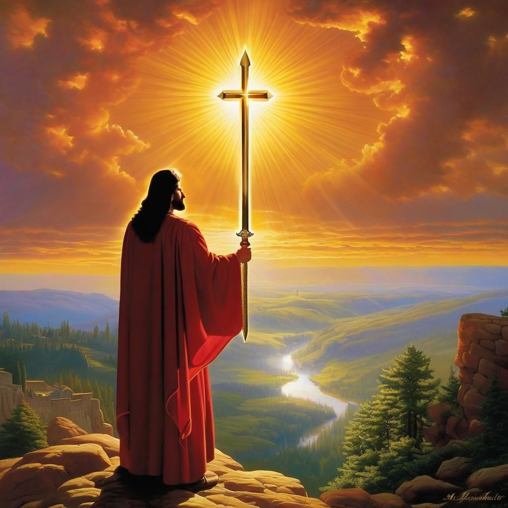 Vibrant Watercolor: Divine Light and Salvation