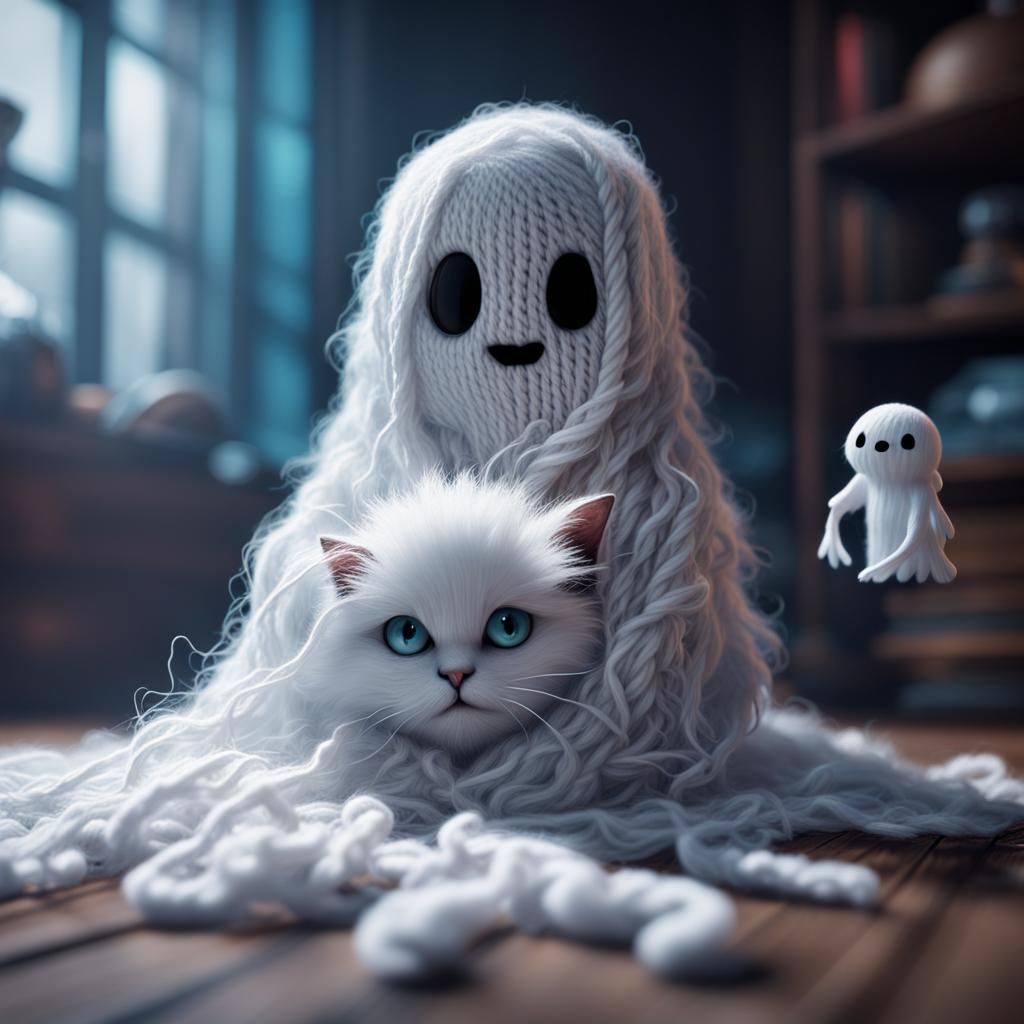 Ghost Crochets Sheet with Kitten: Fantasy Concept Art