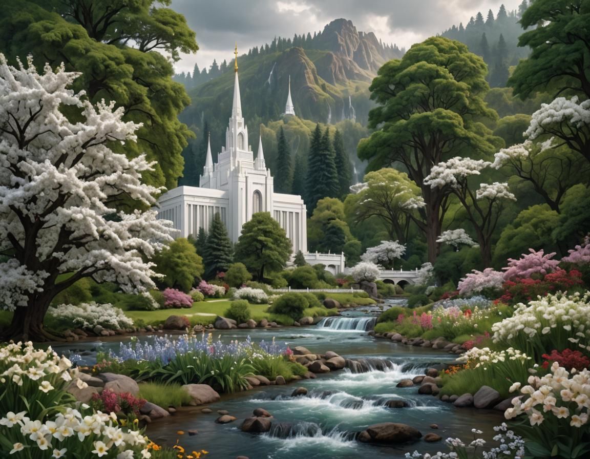 LDS Temple Surrounded by Nature: Digital Matte Painting