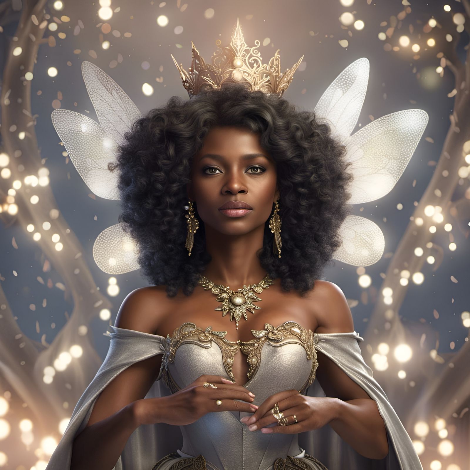 Detailed 8k Image of a Black Fairy Godmother