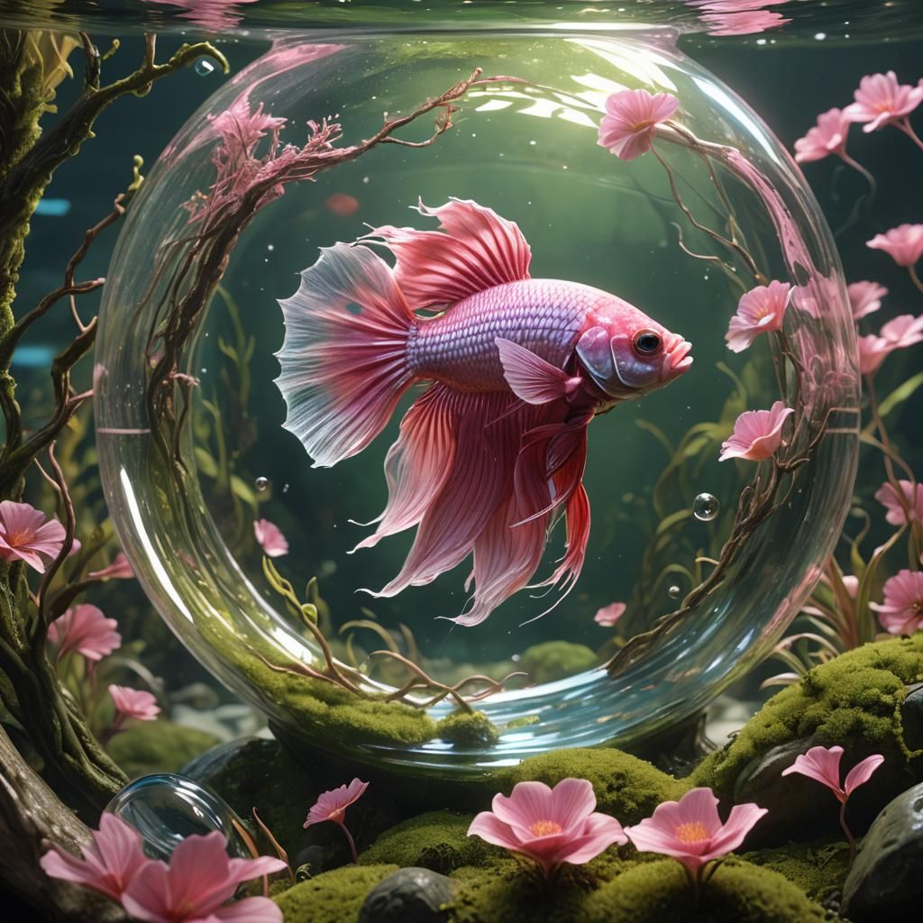 Pink Betta Fish Ready to Fight: 3D Render