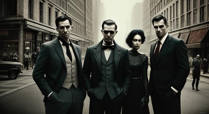 Copperpunk Photo of Four Men in Art Deco Style