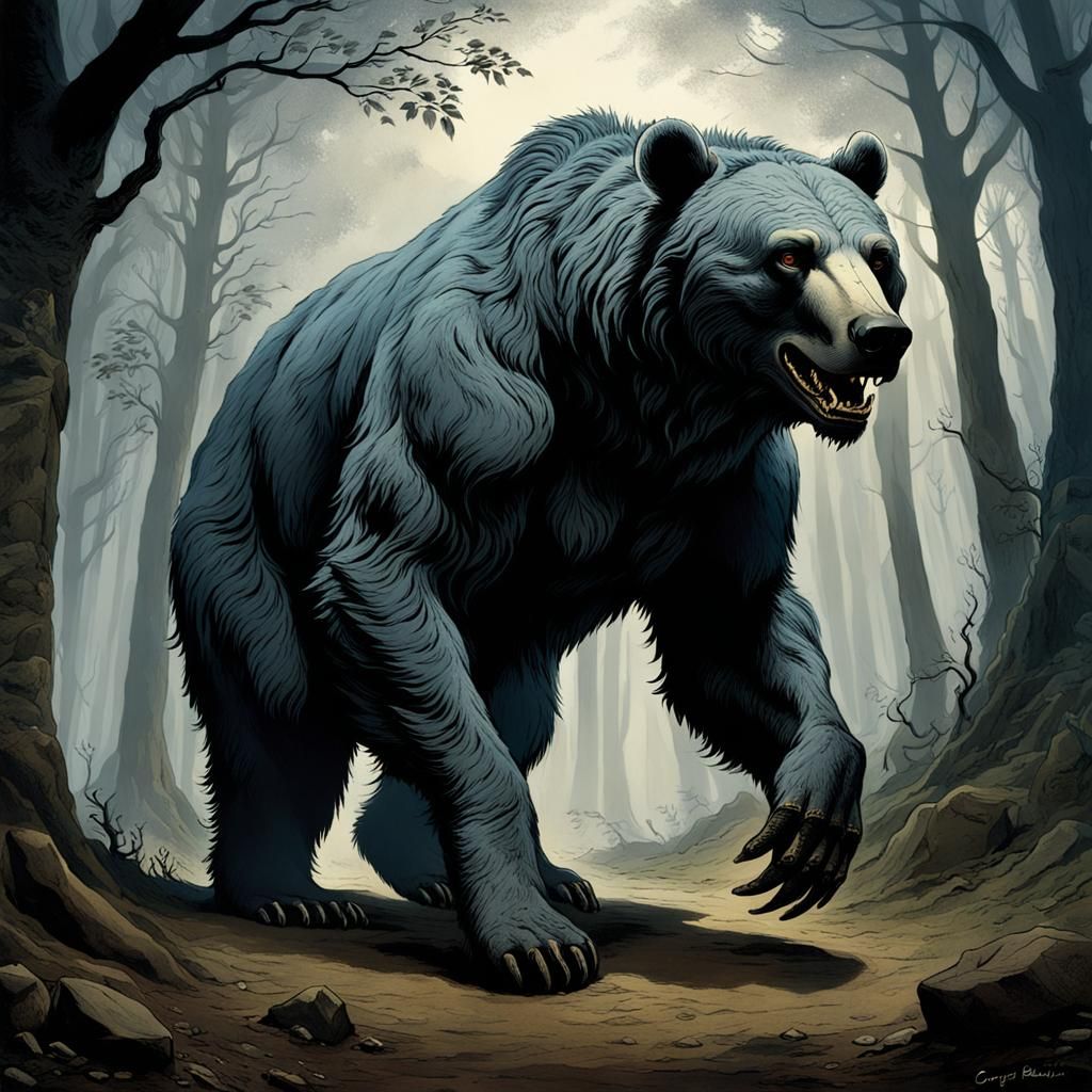 Terrifying Nandi Bear in Gothic Horror Style