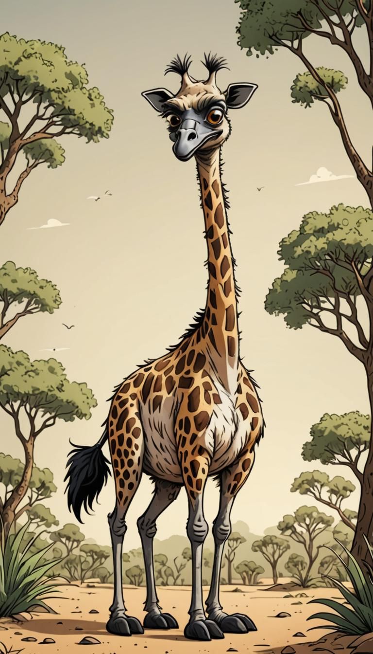 Cartoon Emu Giraffe Hybrid Creature