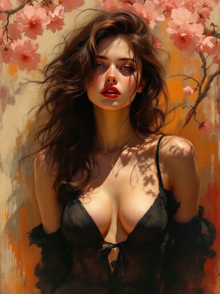 Vintage Pin-Up Figure Study in Abstract Garden