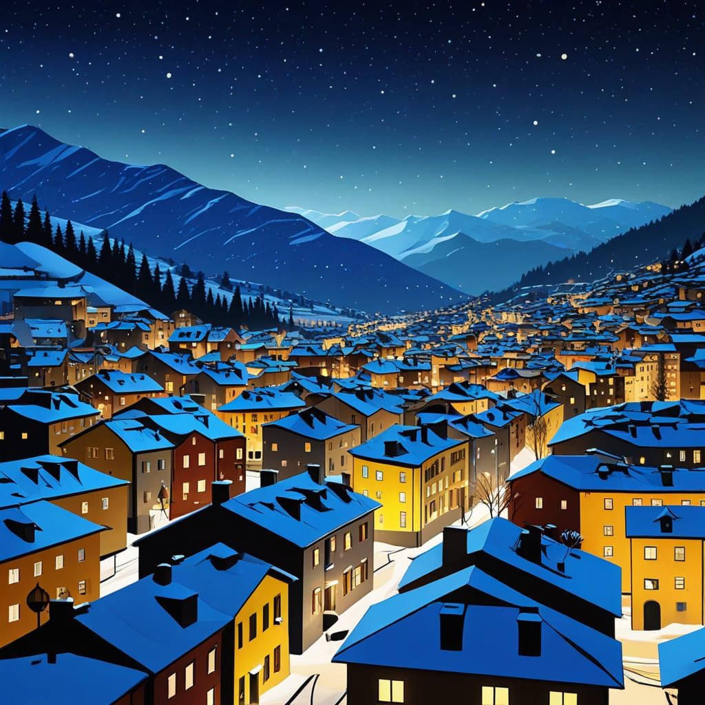 Ardez Switzerland Cityscape in Abstract Cubism Style