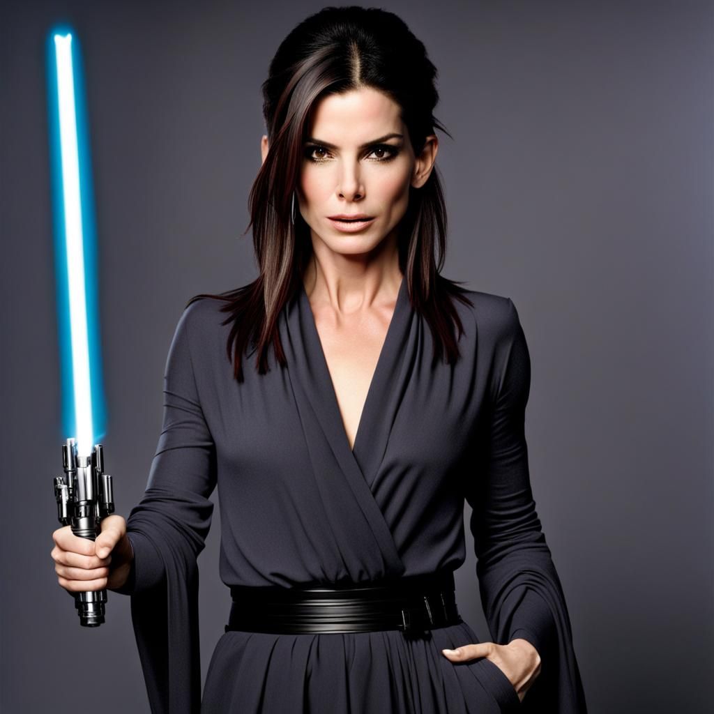Sandra Bullock with a Lightsaber