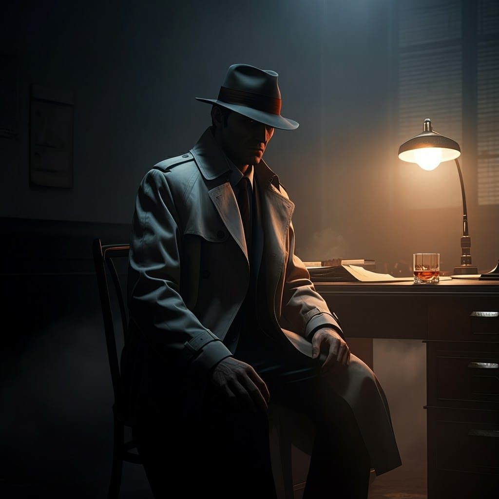 Film Noir Detective in Smoky Office, Matte Painting
