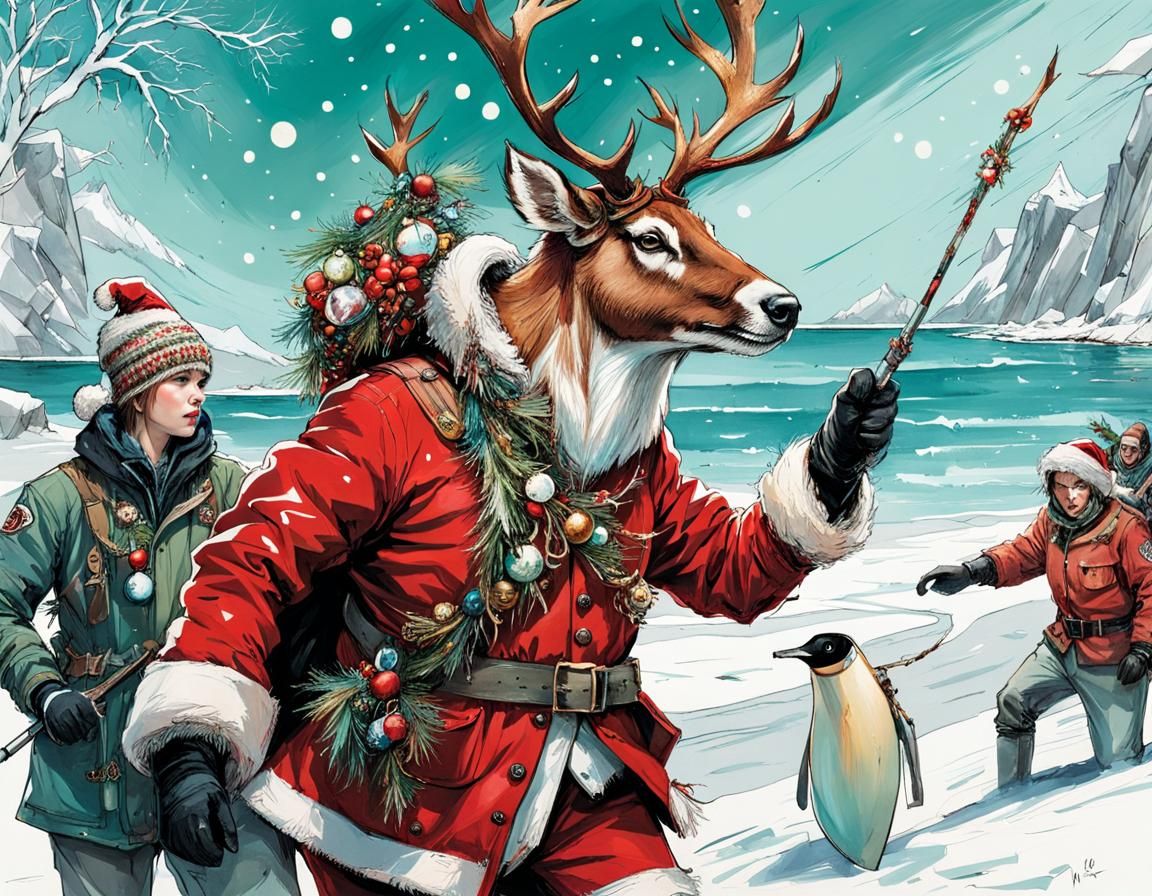 Reindeer vs Penguins: A Biopunk Christmas Beach Battle