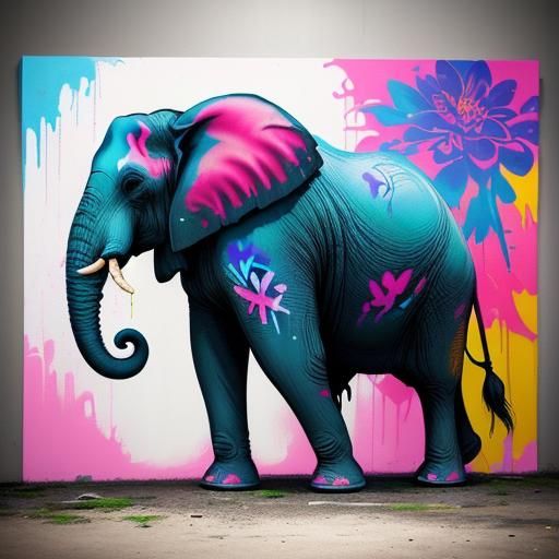 Elephant with Flowers: Graffiti Splash Art