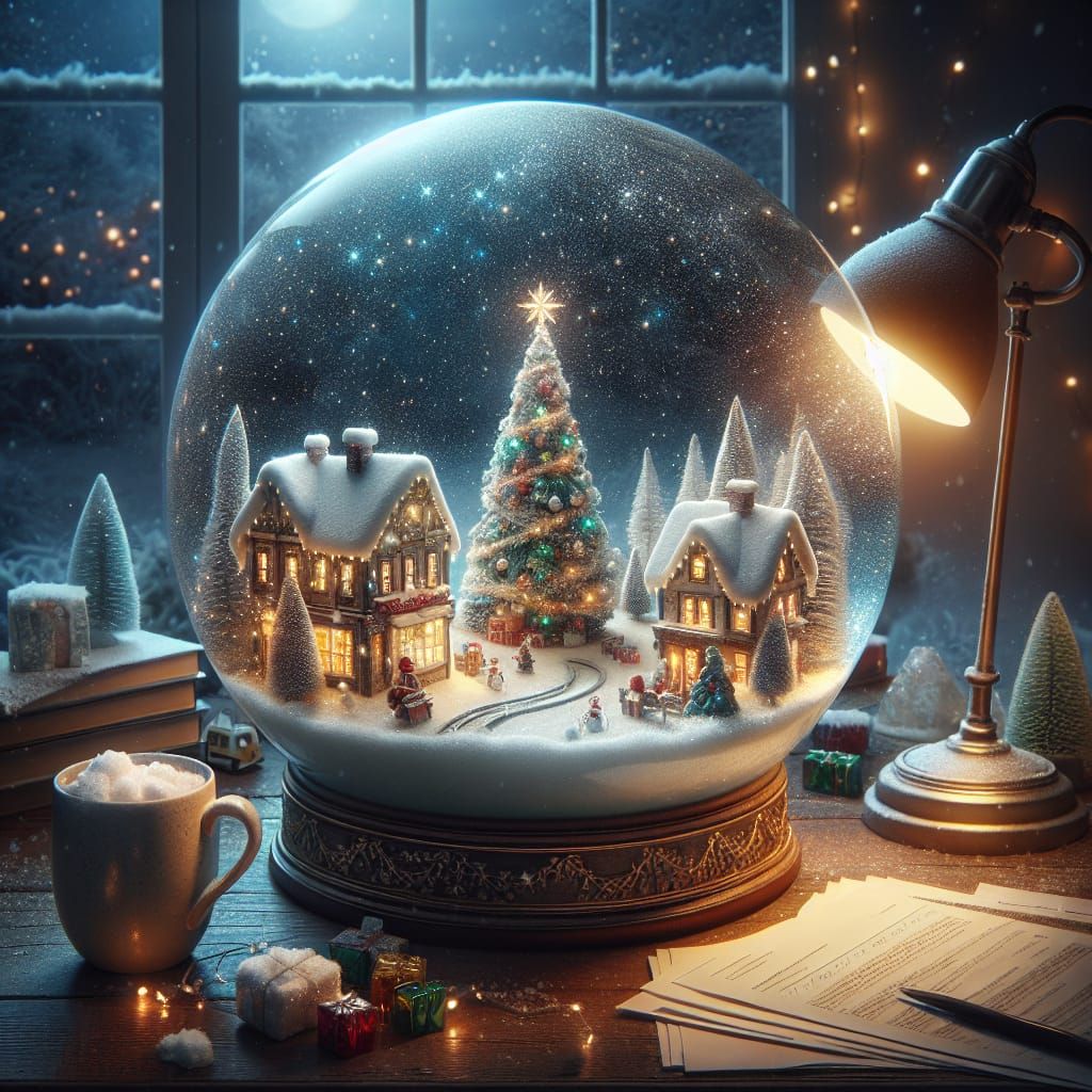 Festive Christmas Scene in a Glass Globe