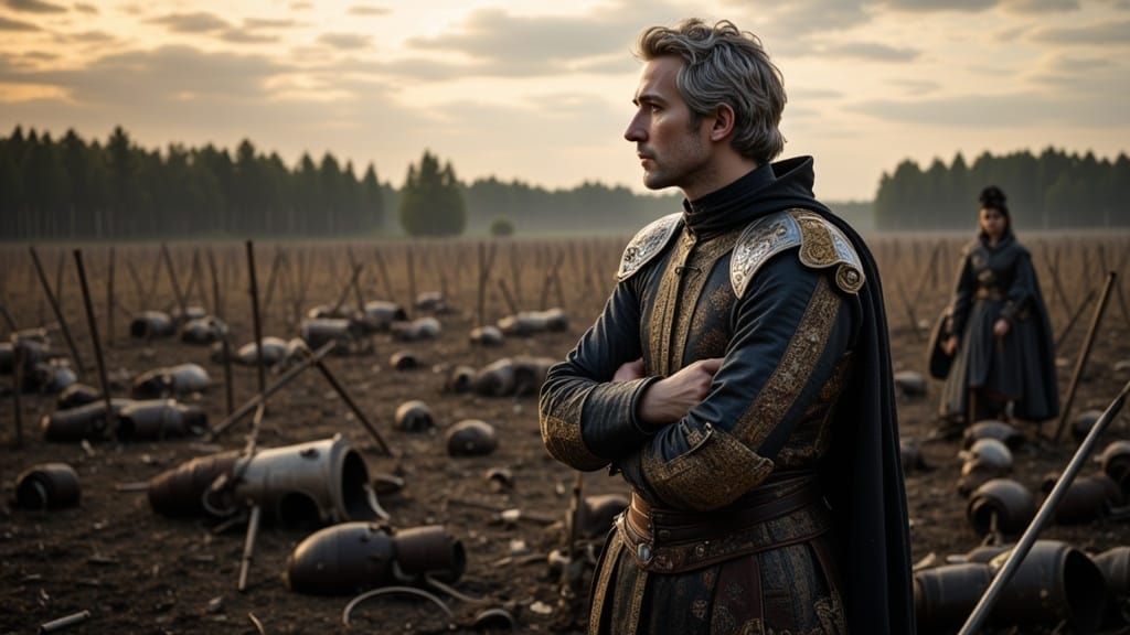 Somber Gray-Haired Noble on Battlefields