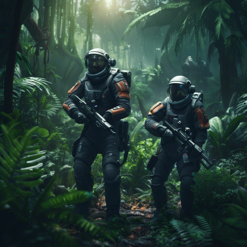 Sci-Fi Mercenaries in Jungle Spacesuits