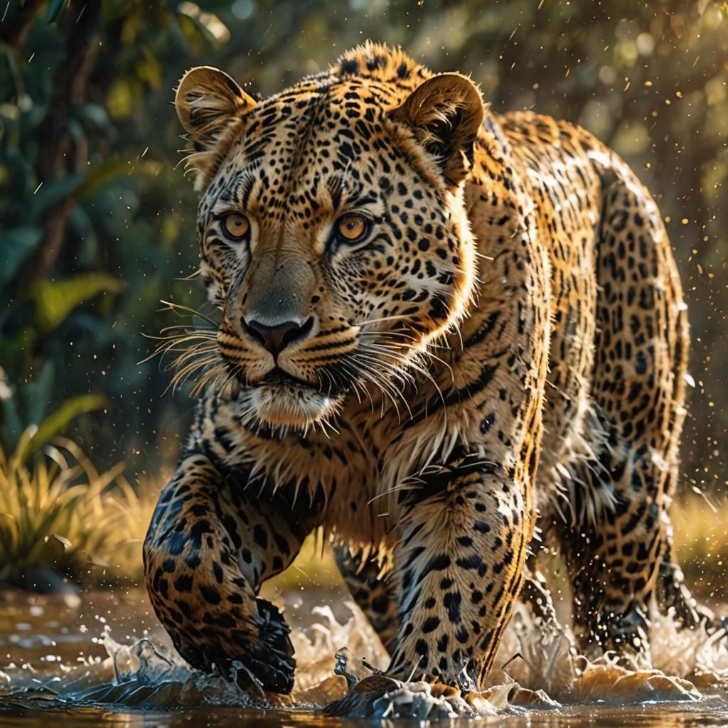 Leopard-Elephant Hybrid in Savanna, Splash Art Style