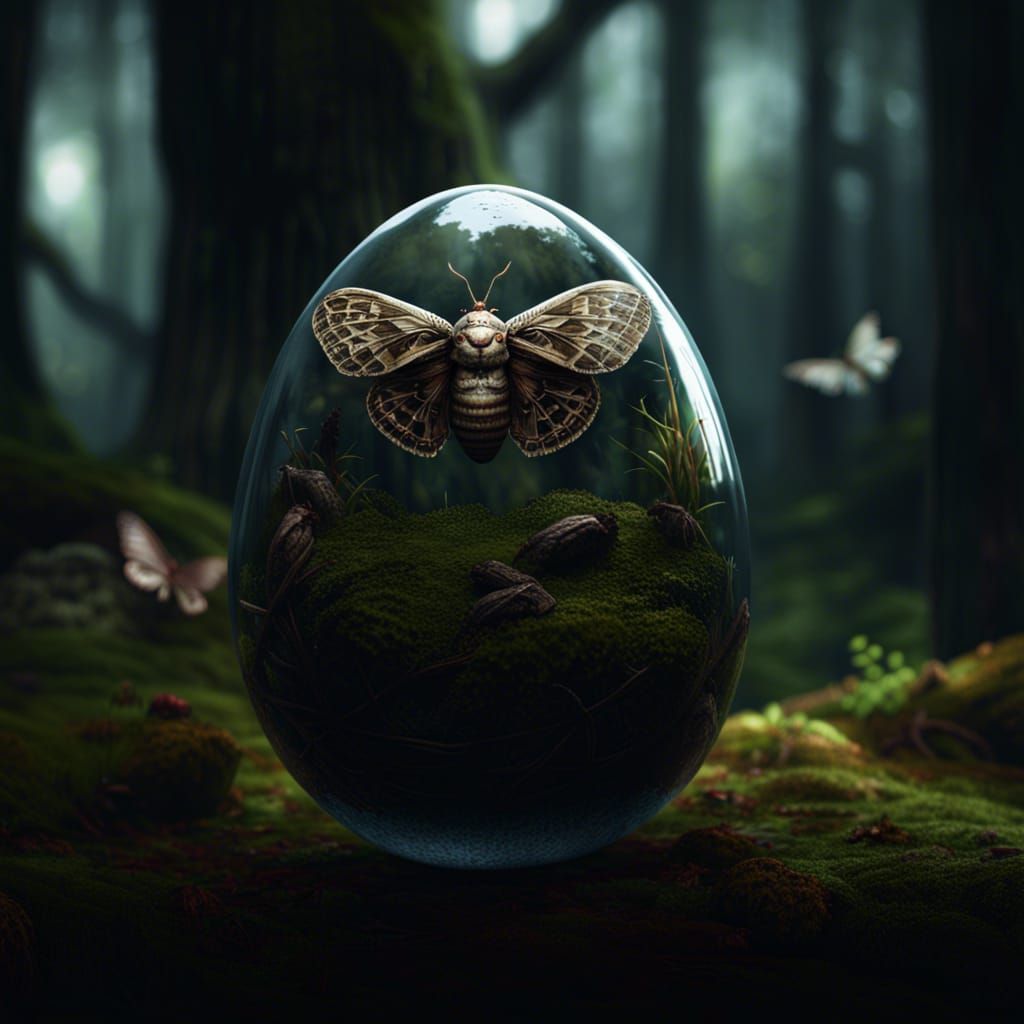 Death Moth in Glass Egg: Dark Forest Art