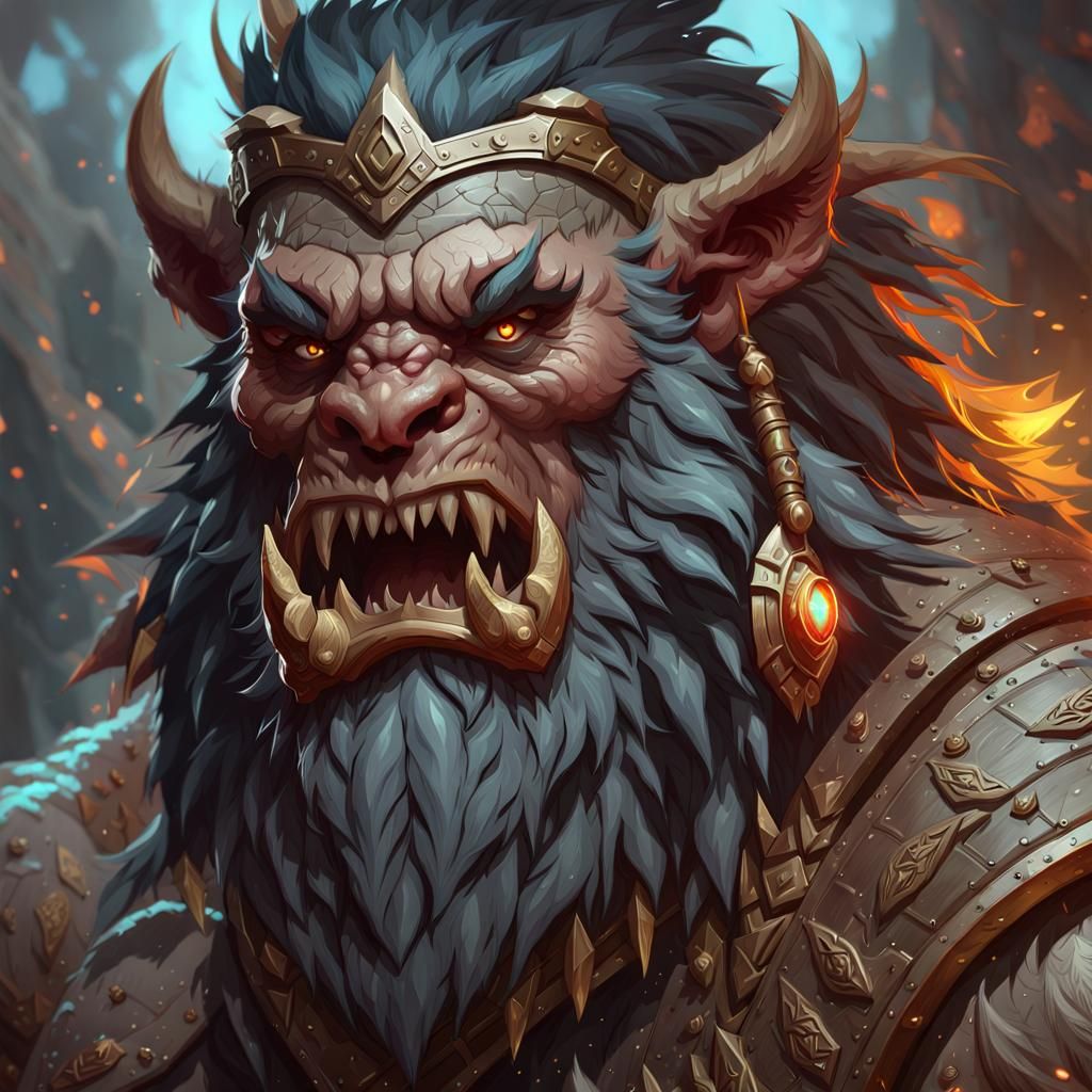 Bugbear Barbarian Portrait in Hyperdetailed Concept Art