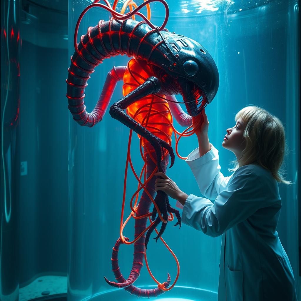 Xenomorphic Creature in Aquarium Kiss, Fantasy Style