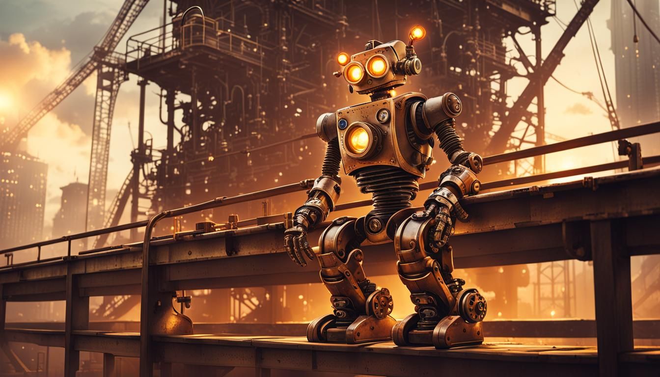 Steampunk Robot Builder's Lunch Break on Tower
