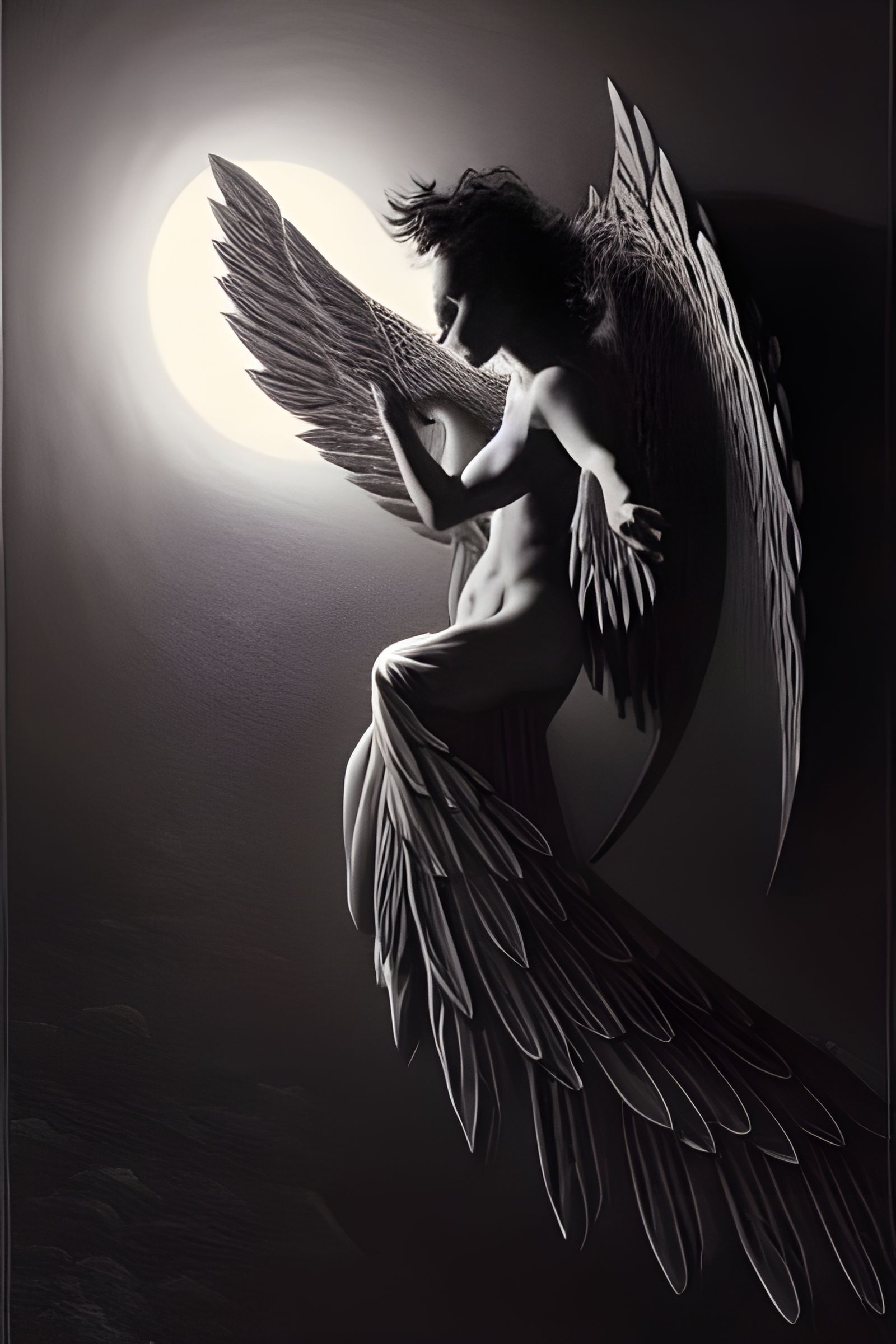 Wings Envelop Night: Surreal 3D Digital Art