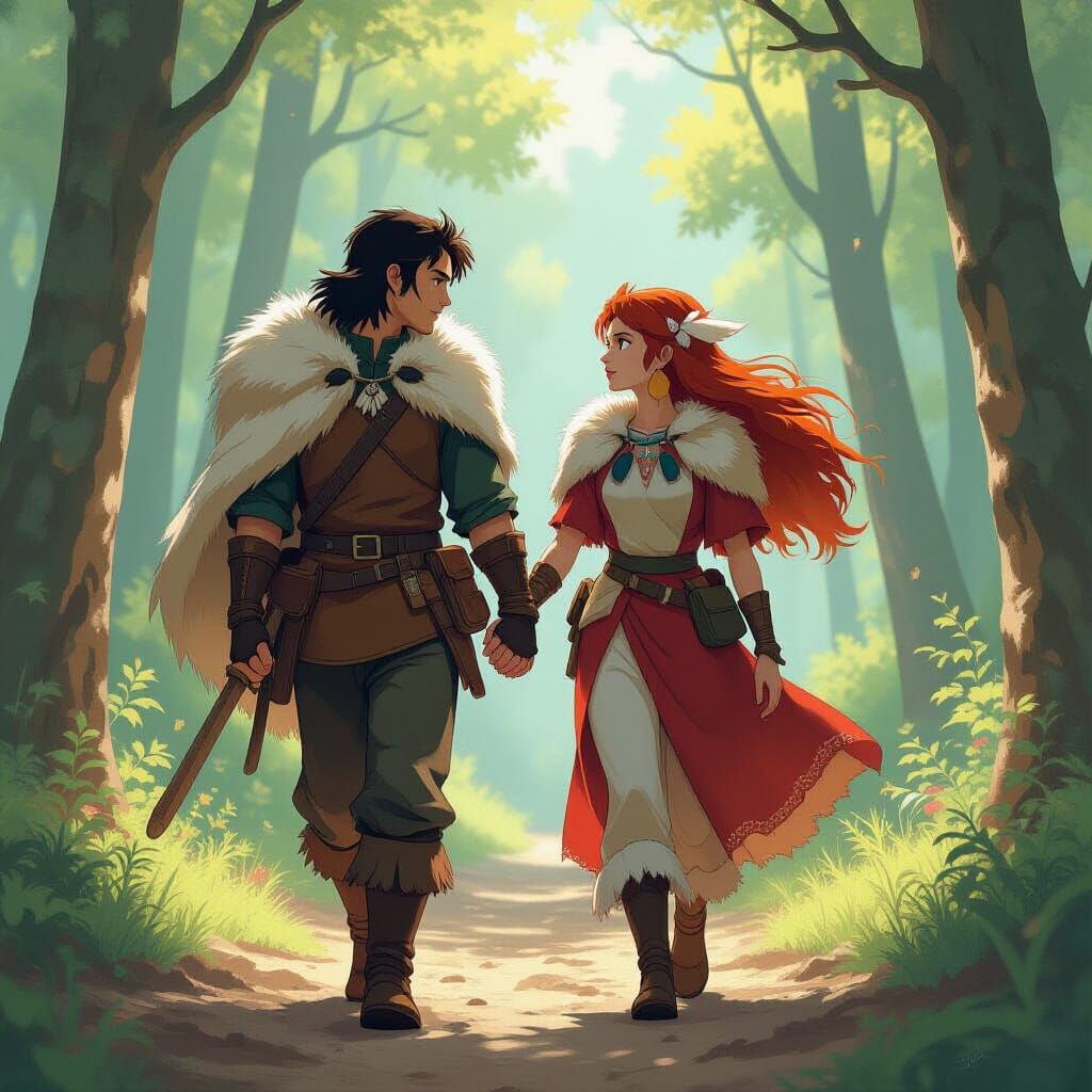 Ashitaka and Mononoke in Mystical Forest