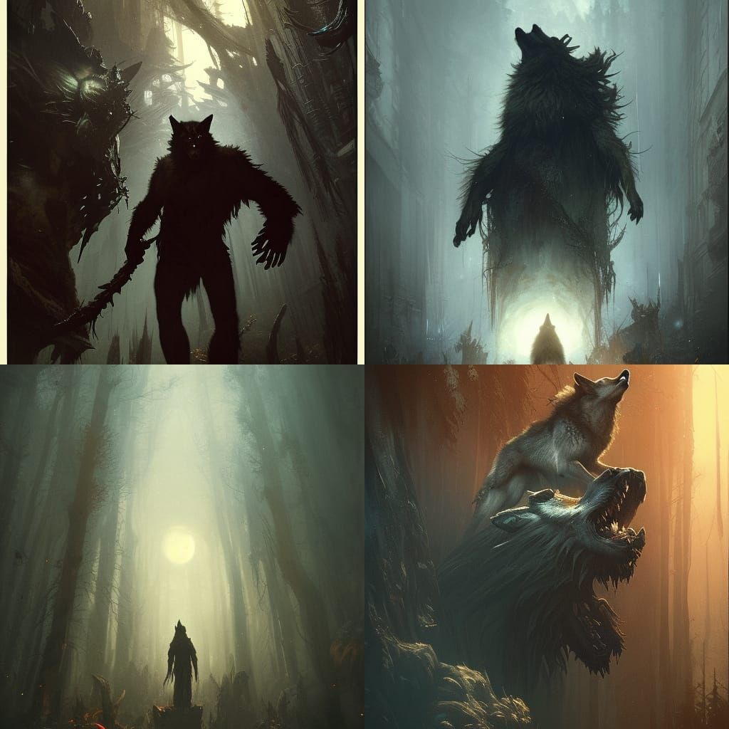 Hyperdetailed Wolf Man Dark Fantasy Concept Art