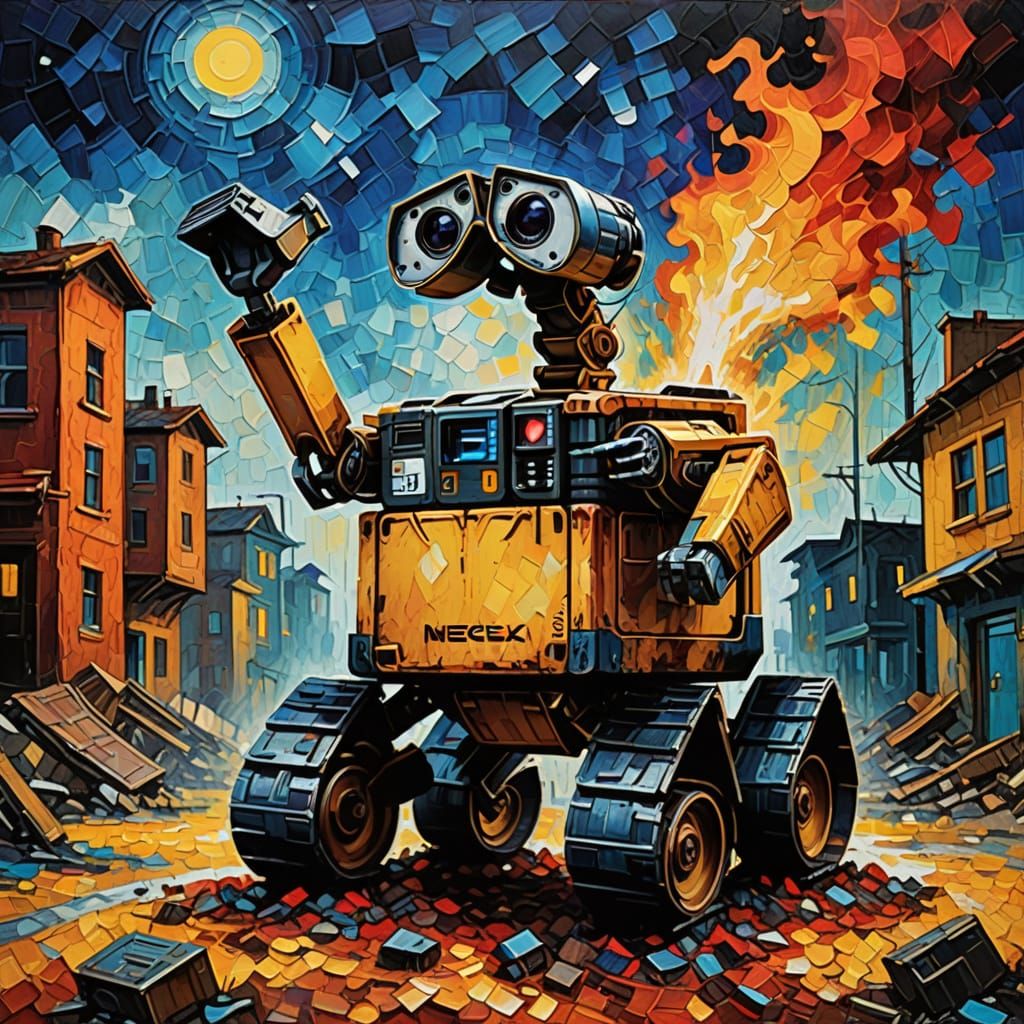 WALL-E in Neo-Impressionist Style Apocalypse Poster