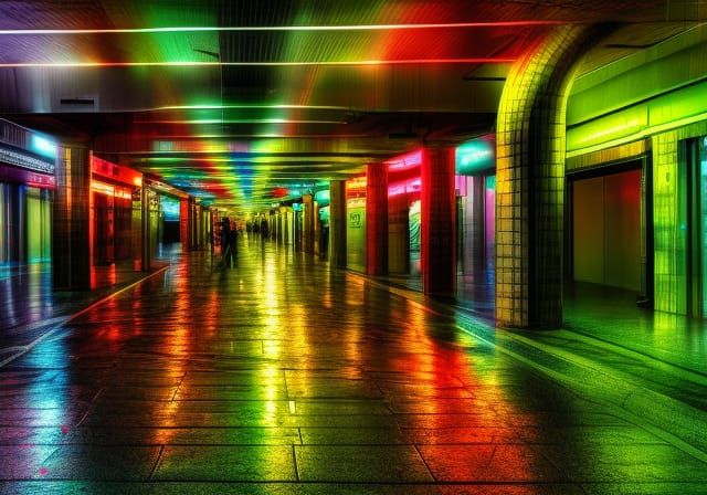 Colorful Neon Cityscape in Grimdark Style